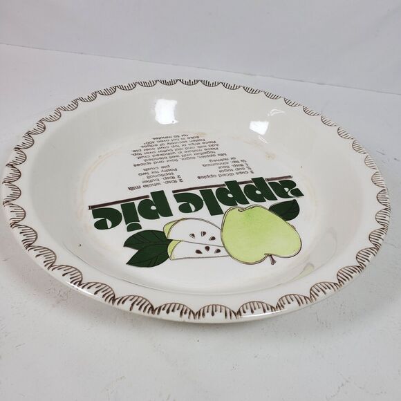 Vintage Apple Pie Dish Plate Ceramic w/ Recipe 9 Inch Pie 10 Inch Round - Picture 3 of 4
